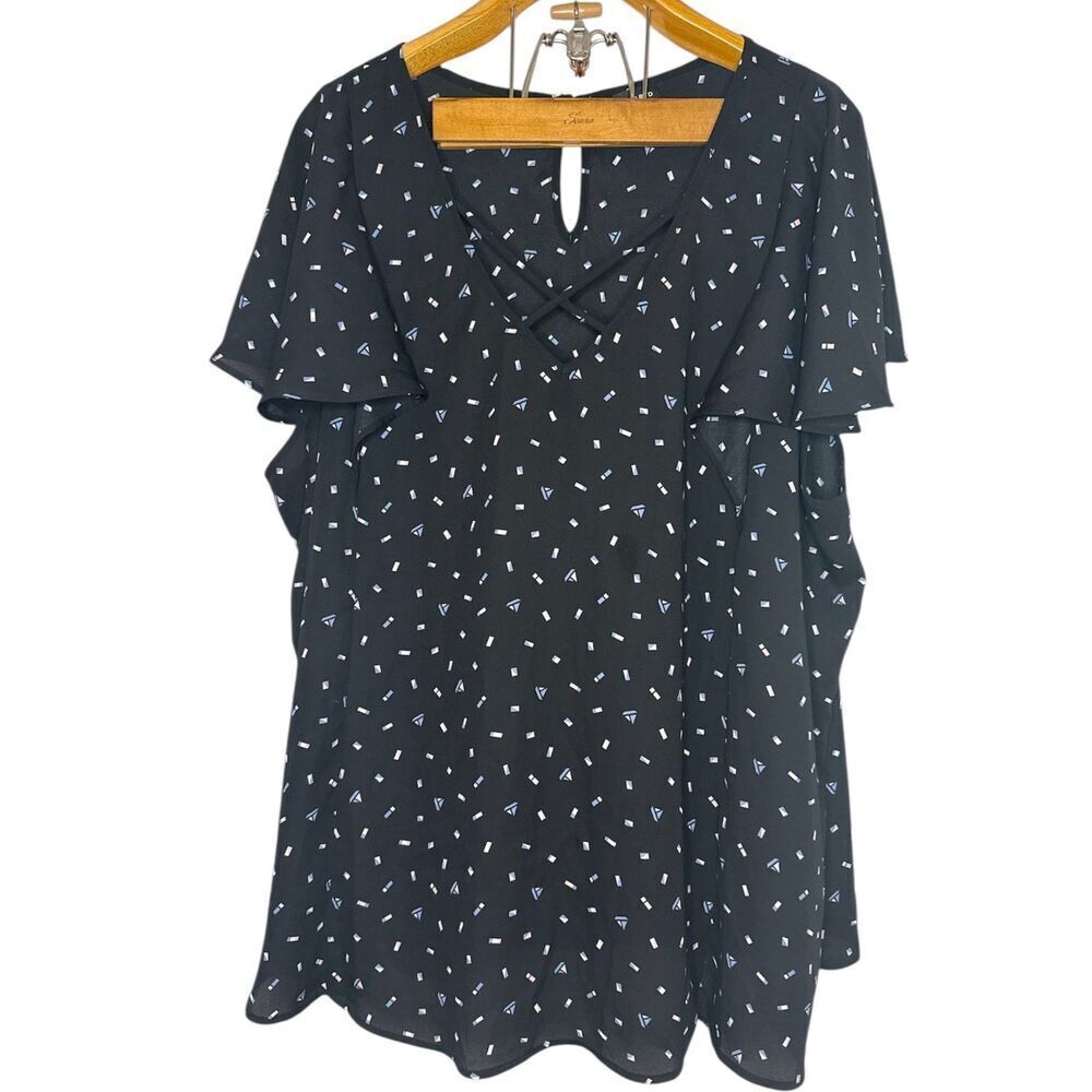 Torrid Black Confetti Crisscross Georgette Office, Business Blouse Sz: 4